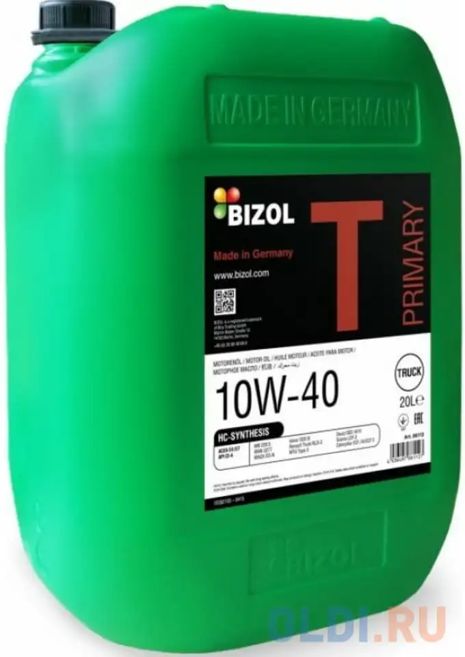 86112 bizol нс-синт. мот.масло truck primary 10w-40 (20л), фотография 1