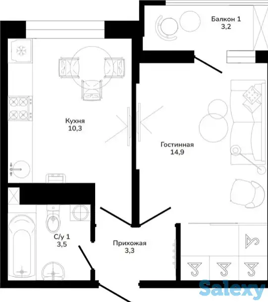 1-комнатная квартира 35.2 кв.м. в Горячем Ключе., фотография 2