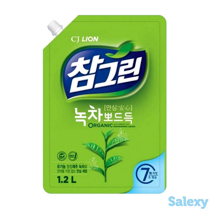 Средство для мытья посуды cj lion green tea squeaky clean (рефилл 1200 мл), фотография 1
