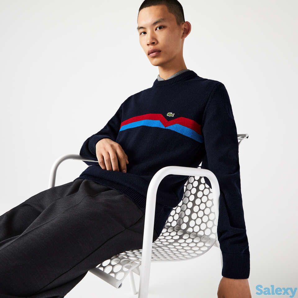 Мужской шерстяной свитер в полоску lacoste made in france, фотография 1
