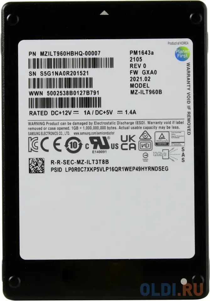 Ssd накопитель samsung pm1643a 960 gb sas mzilt960hbhq-00007, фотография 1