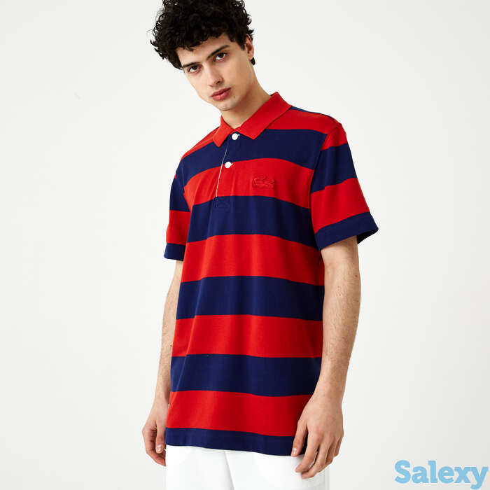 Мужская рубашка поло lacoste regular fit в полоску из хлопка, фотография 1