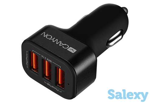 Автомобильное зарядное устройство canyon universal 3xusb car adapter 5v-3.1a cne-cca06b. черный, фотография 1