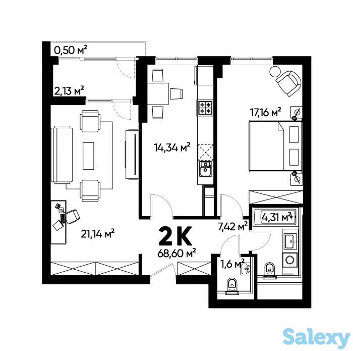 2-х комнатная квартира ЖК, Гагарина- Березовского, фотография 1