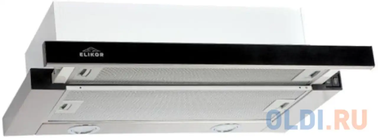 Вытяжка встраиваемая elikor glass 45н-400-в2д нержавеющая сталь/черное стекло, фотография 1