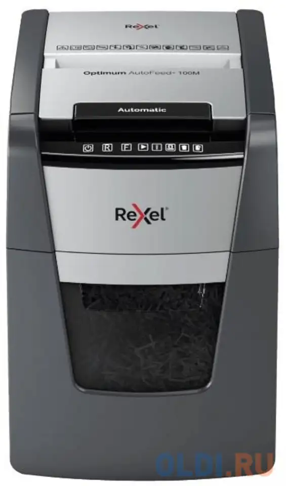Шредер rexel optimum autofeed 100m черный с автоподачей (секр.p-5)/фрагменты/100лист./34лтр./скрепки, фотография 1