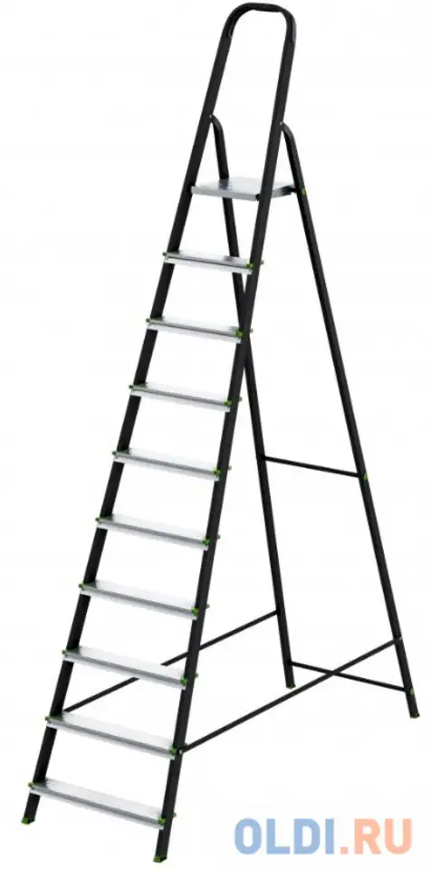 Стремянка, 10 ступеней, стальной профиль, алюминиевые ступени, россия // сибртех, фотография 1