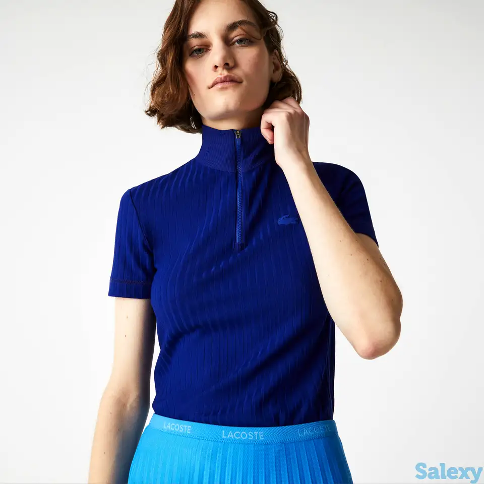Женская рубашка-поло lacoste slim fit с высоким воротником на молнии, фотография 1