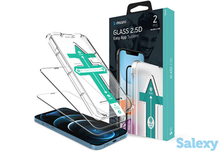 Защитное стекло deppa 2,5d (2шт.) full glue easy app для apple iphone 12 pro max (62728). черный, фотография 1