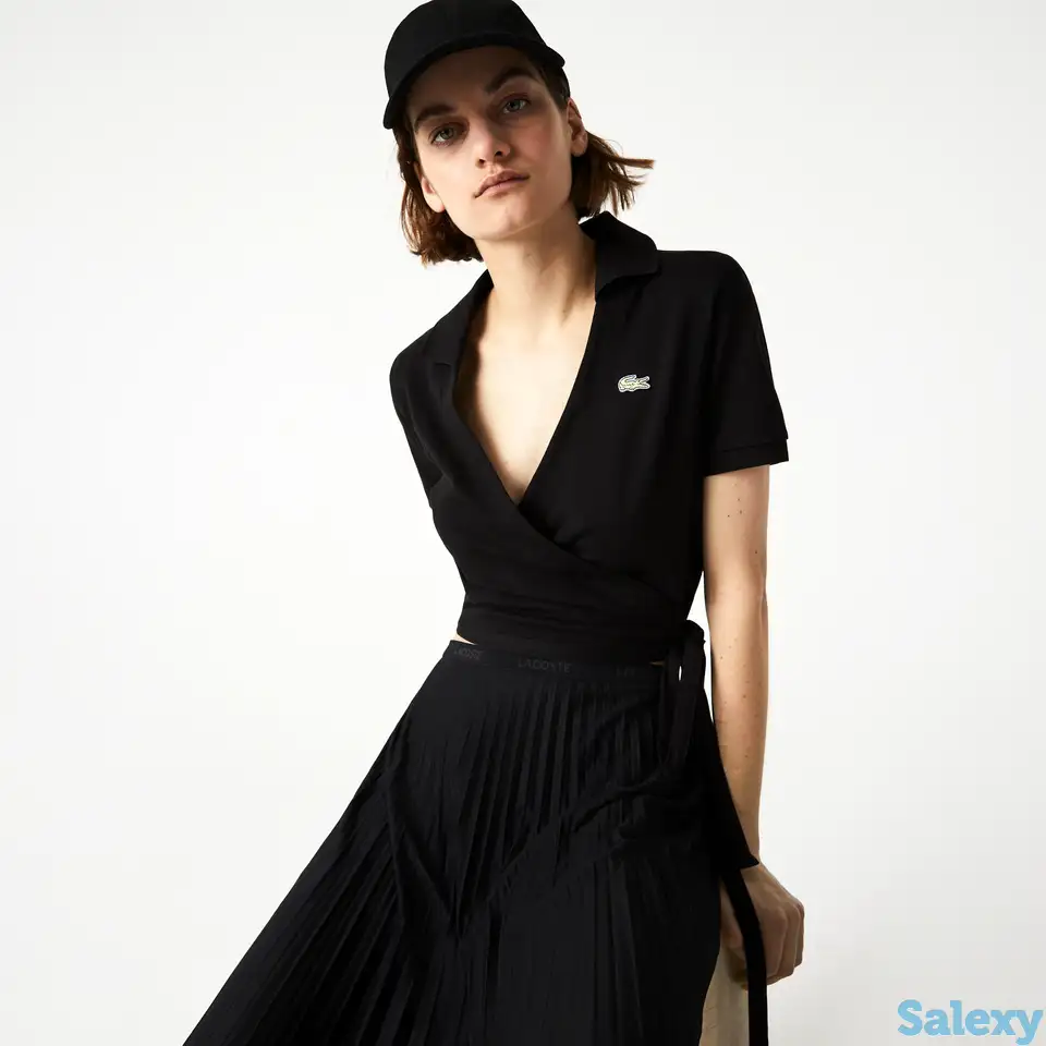 Женская рубашка-поло lacoste l!ve slim fit из хлопка- с запахом, фотография 1