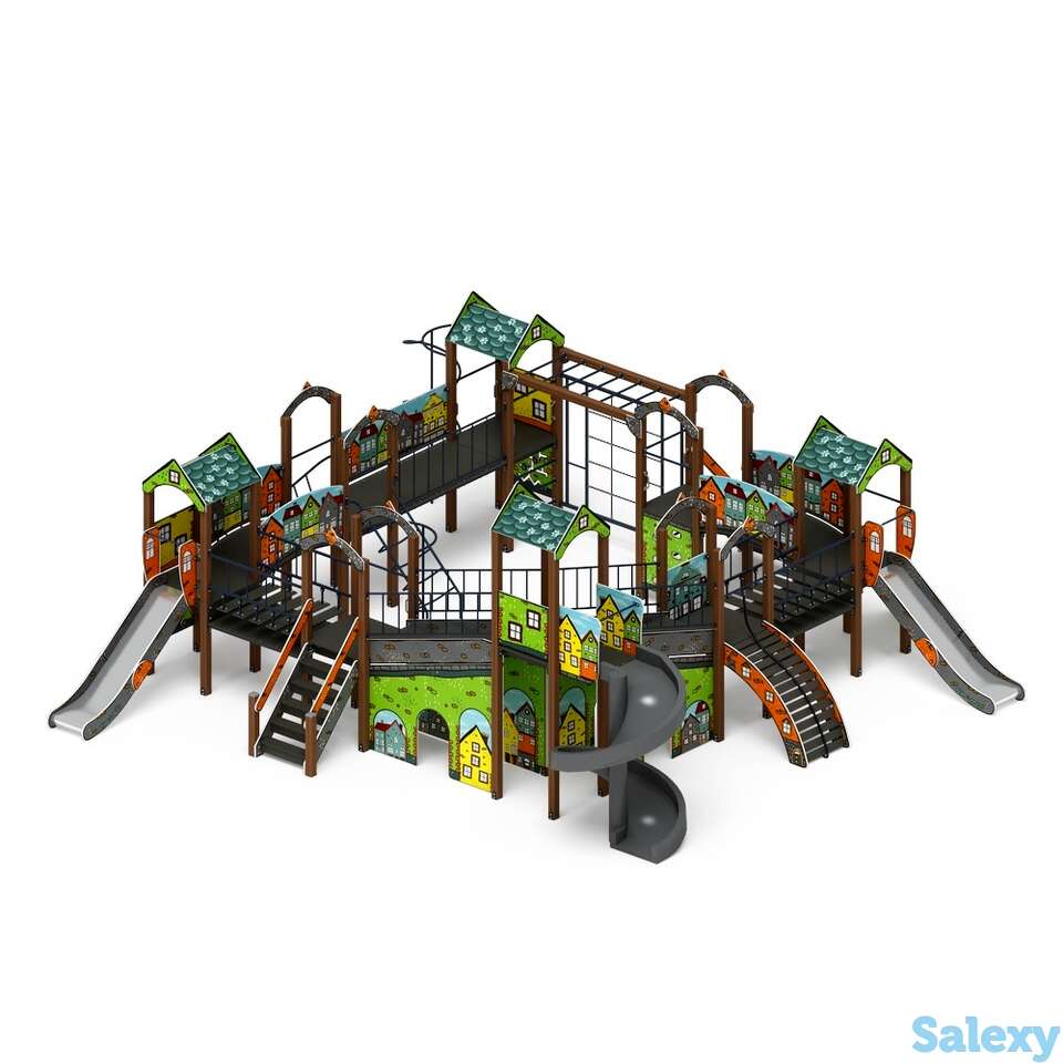 Детский игровой комплекс «остров детства (город) (винтовой скат)» дик 2.01.8.02-11 н=1200,, фотография 1