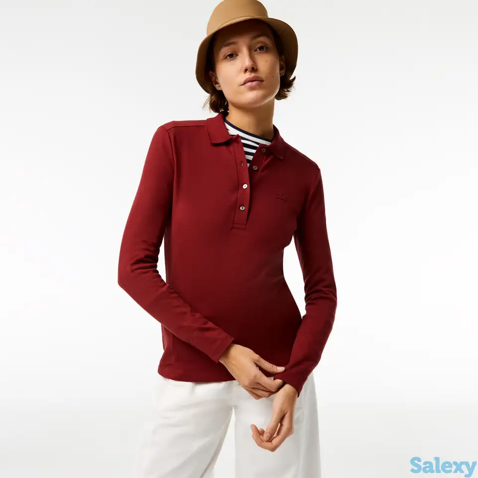 Женская приталенная рубашка-поло lacoste из эластичного хлопка, фотография 1