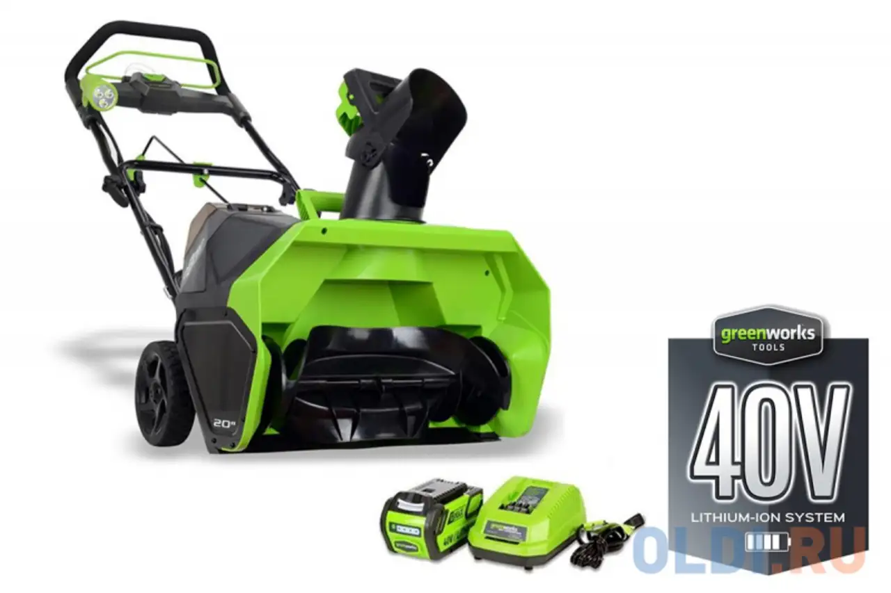 Снегоуборщик greenworks gd40sb (2600607) бесщеточный, с 1хакб 4 а.ч и зу, фотография 1