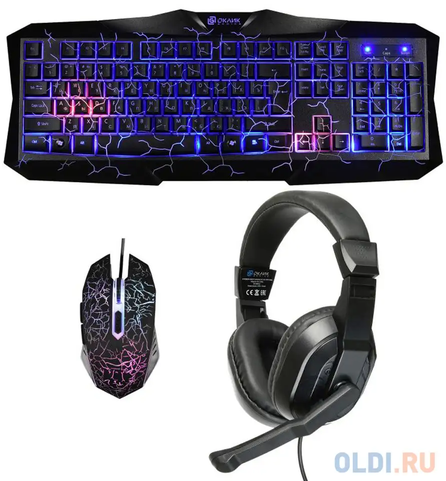 Игровая гарнитура проводная oklick hs-hkm100g черный, фотография 1
