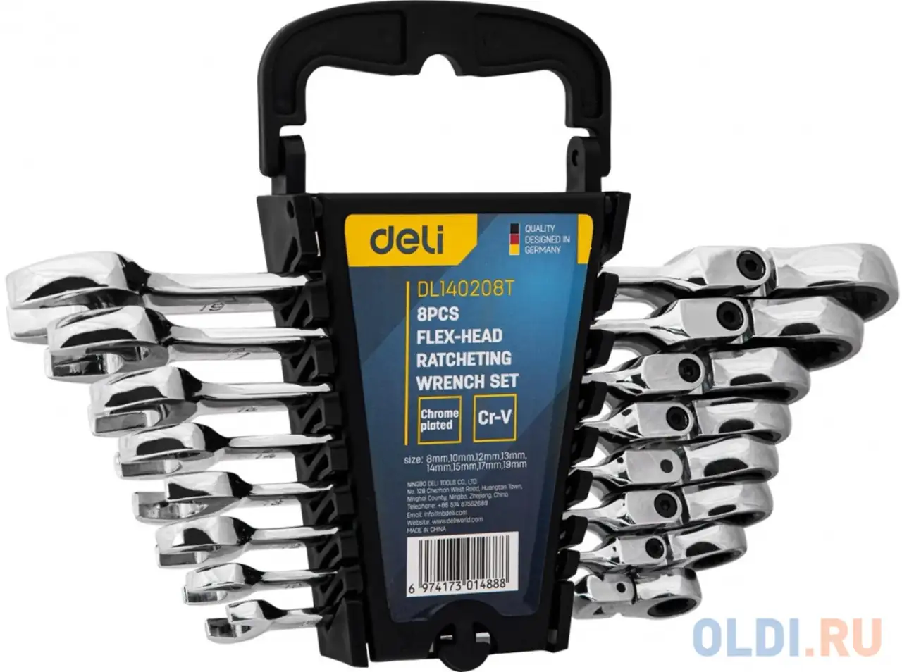 Набор комбинированных шарнирных ключей с трещоткой 8 шт deli dl140208t спецификация:, фотография 1