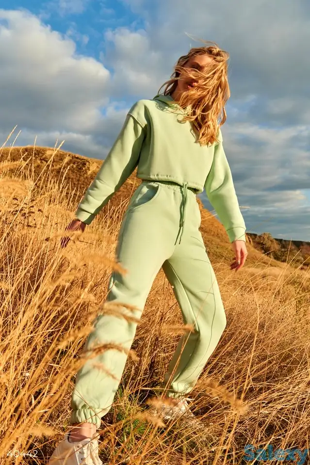 Мятный трикотажный костюм на флисе, фотография 1