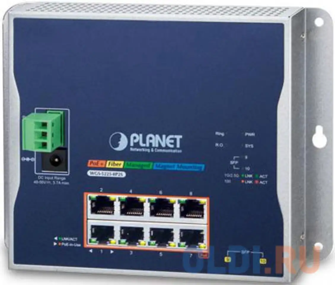 Planet wgs-5225-8p2s ip30, ipv6/ipv4, l2+ 8-port 10/100/1000t 802.3at poe + 2-port, фотография 1