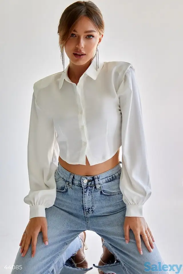 Атласная молочная блуза, фотография 1