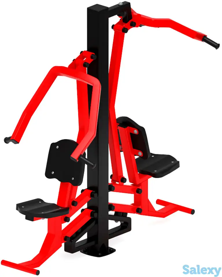 Тяга верхняя + жим от груди (красный) - уличный тренажер двойной, фотография 1