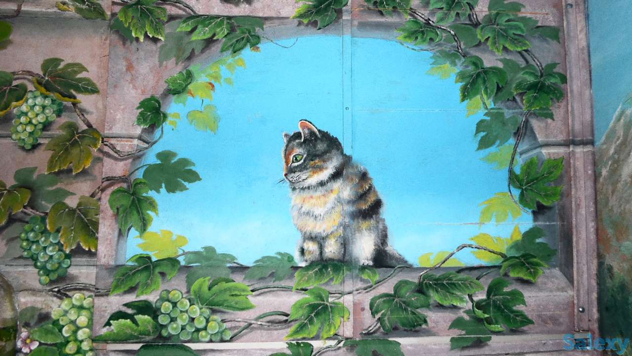 Художественная раскраска и роспись стен. Фальш : окно , камин., фотография 15