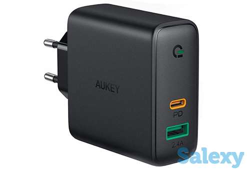 Сетевое зарядное устройство aukey dual-port 60w pd wall charger with dynamic detect. черный, фотография 2