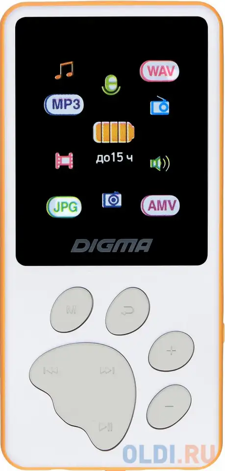 Плеер hi-fi flash digma s4 8gb белый/оранжевый/1.8
