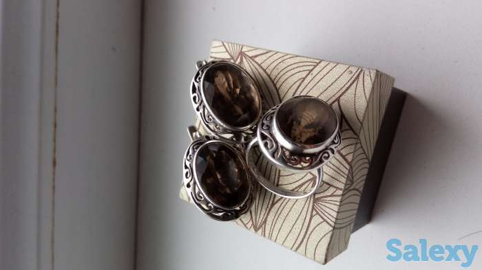 серебряный набор (серьги и кольцо /18) чайный топаз, фотография 1