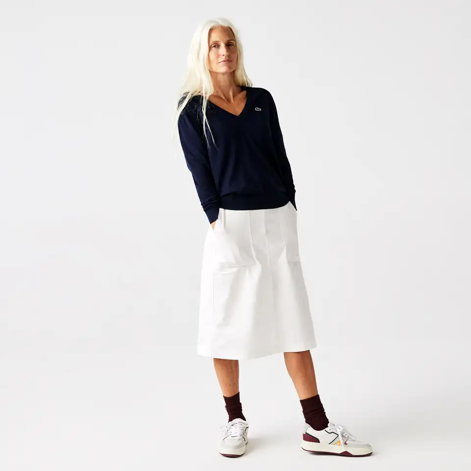 Женский свитер lacoste из органического хлопка с v-образным вырезом, фотография 1