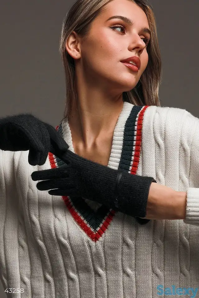 Комбинированные черные перчатки, фотография 1