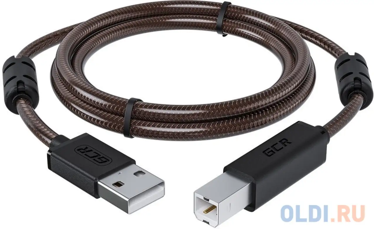 Gcr кабель prof 1.5m usb 2.0, am/bm, черно-прозрачный, ферритовые кольца, 28/24, фотография 1