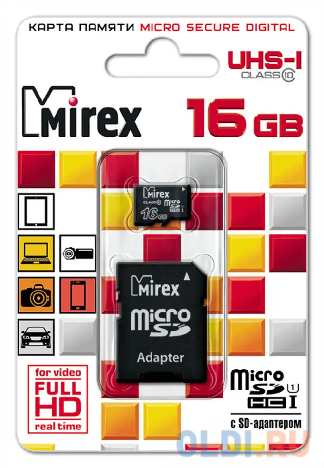 Флеш карта microsd 16gb mirex microsdhc class 10 uhs-i (sd адаптер), фотография 1