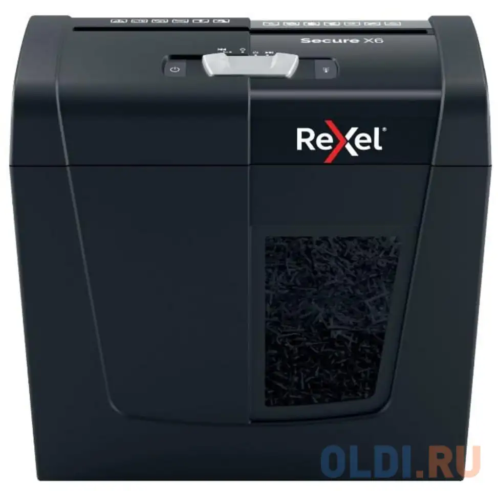 Шредер rexel secure x6 eu черный (секр.p-4)/фрагменты/6лист./10лтр./скрепки/скобы, фотография 1