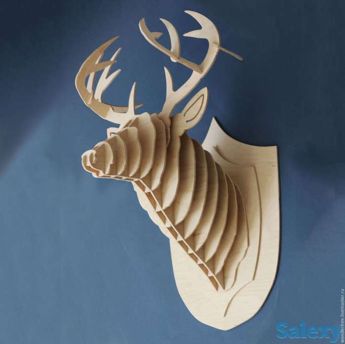 Декоративная голова Оленя. Гравировка и лазерная резка из фанеры головы оленя., фотография 1