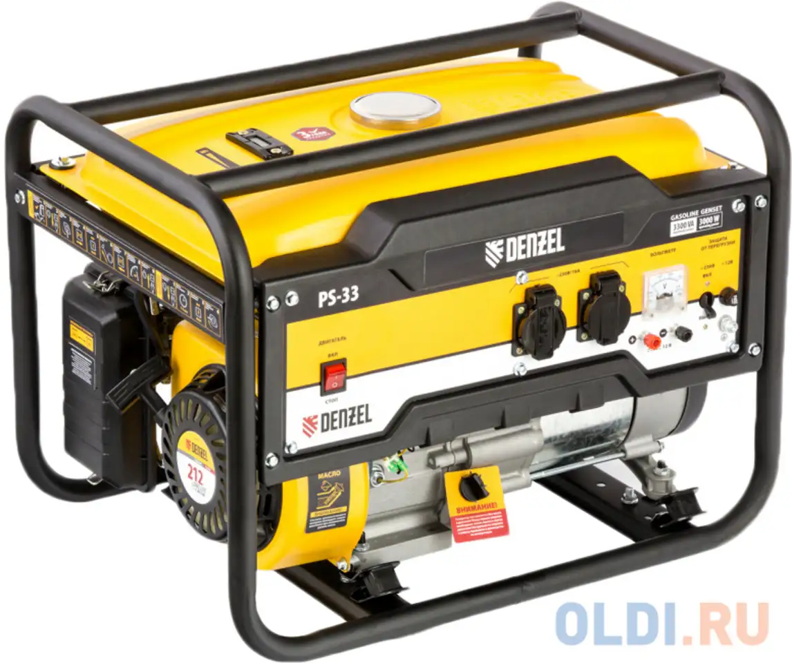 Генератор бензиновый ps 33, 3,3 квт, 230в, 15л, ручной стартер// denzel, фотография 1