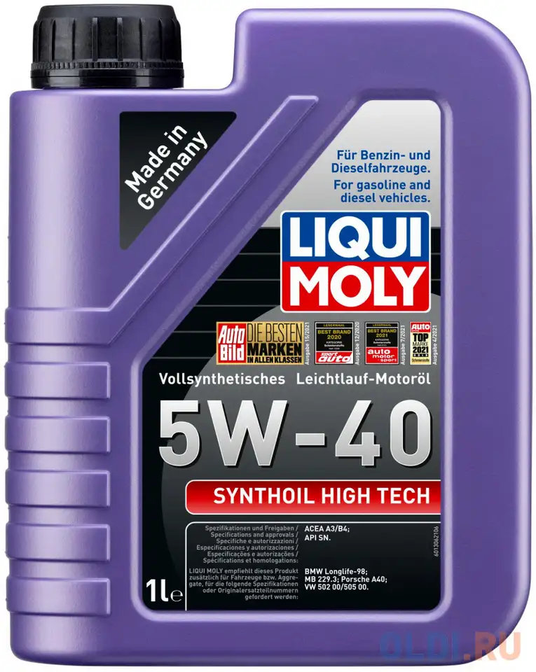1855 liquimoly синт. мот.масло synthoil high tech 5w-40 sn a3/b4 (1л), фотография 1