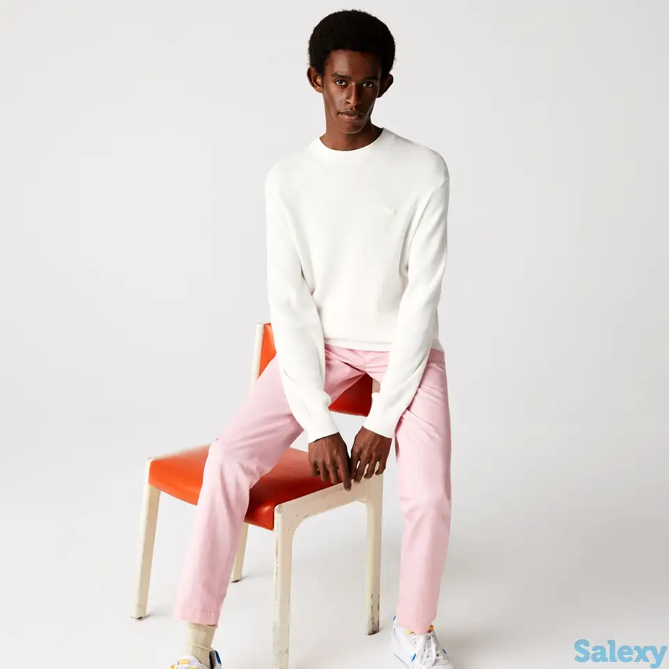 Мужской хлопковый свитер lacoste с круглым вырезом широкой вязки, фотография 1