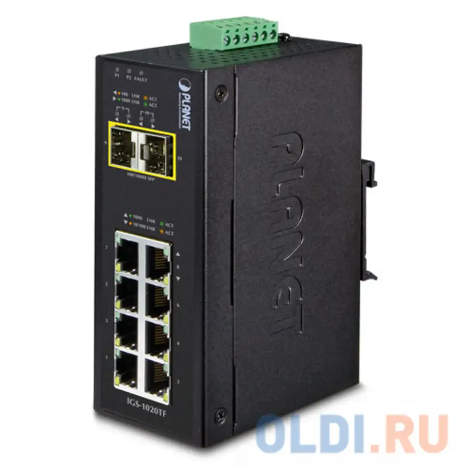 Planet ip30 industrial 8-port 10/100/1000t + 2-port 100/1000x sfp ethernet switch, фотография 1