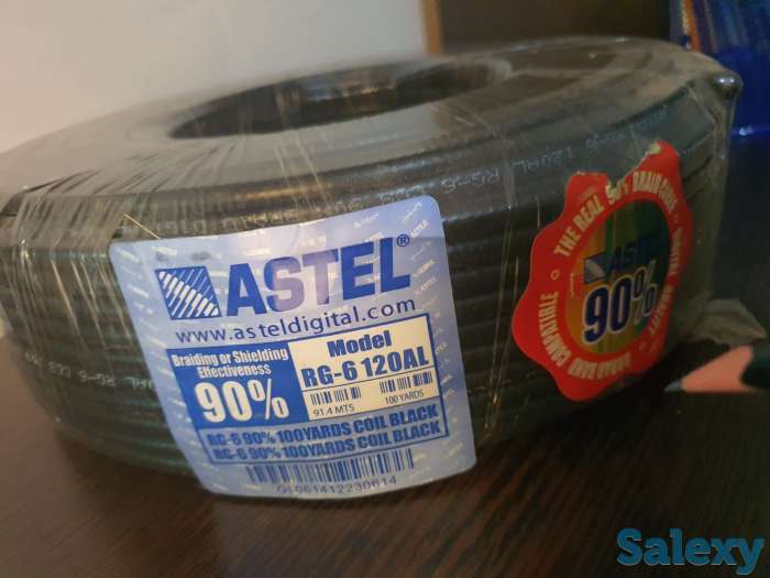 Кабель телевизионный для телевидения провод шнур RG-6, 92м черный, фотография 3