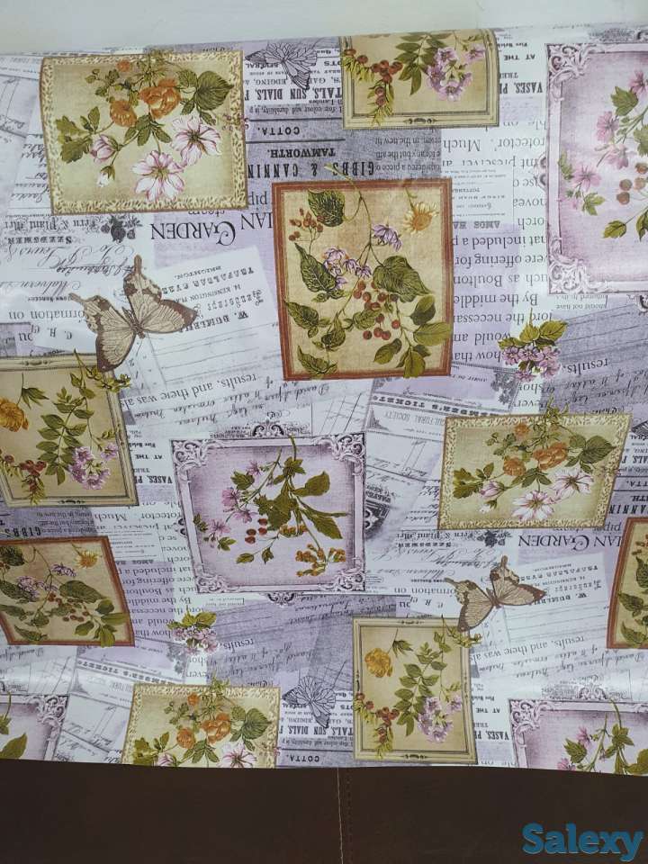 Сиреневая скатерть клеенка в стиле винтаж поле бабочки, качество, фотография 1