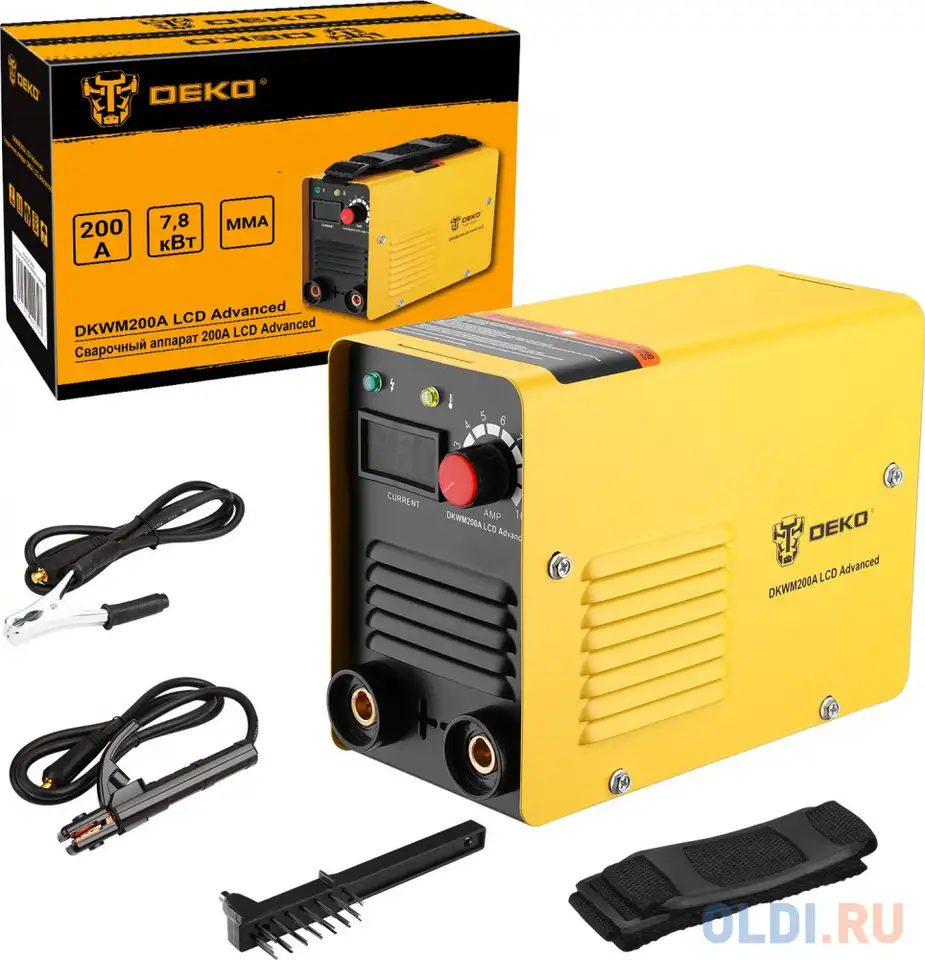 Сварочный аппарат deko dkwm200a lcd advanced, dkm black, dkmc1, набор электродов, фотография 1