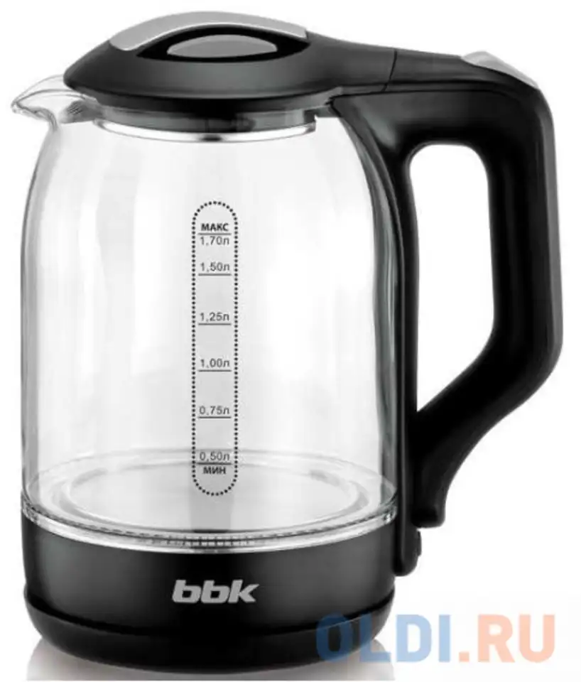 Чайник электрический bbk ek1724g 2200 вт чёрный 1.7 л пластик/стекло, фотография 1