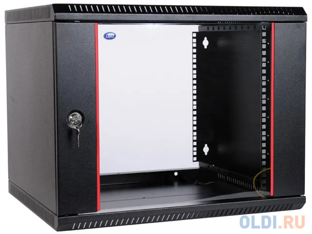 Шкаф настенный разборный 6u цмо шрн-э-6.500-9005 600x520 дверь стекло черный, фотография 1