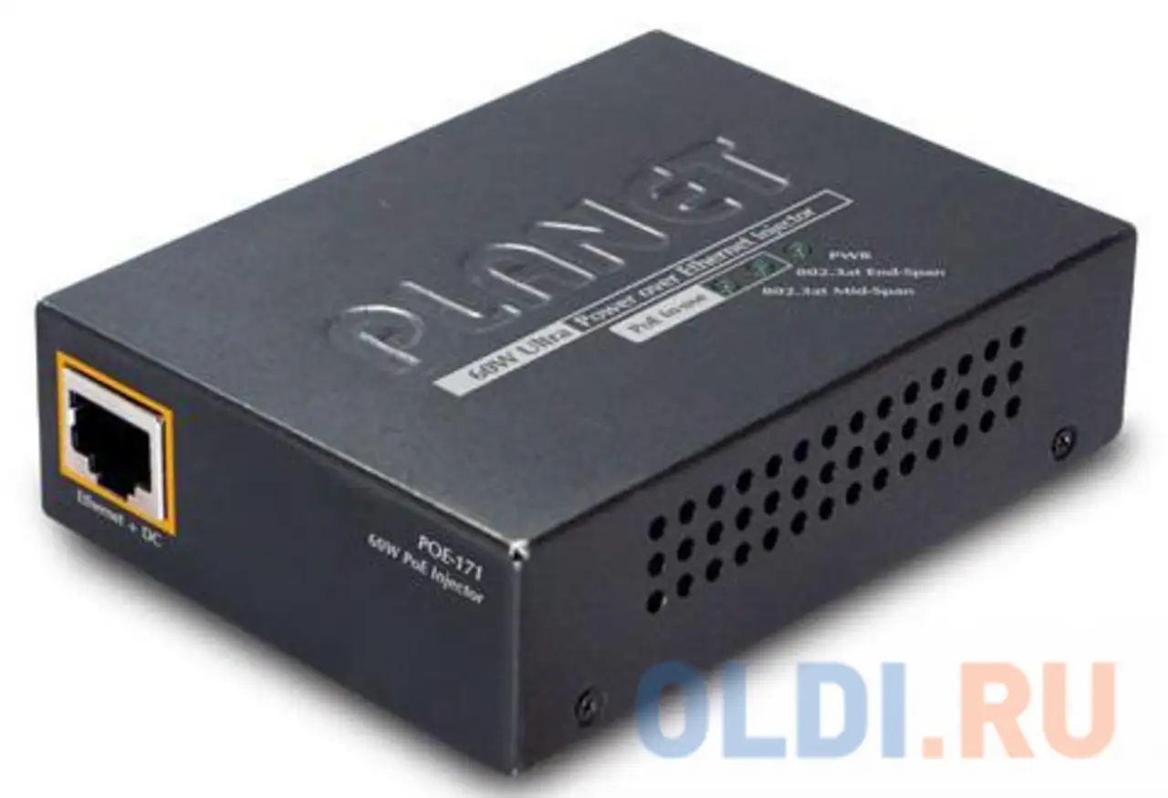 Single port 10/100/1000mbps ultra poe injector (60 watts) -w/external power adapter, фотография 1