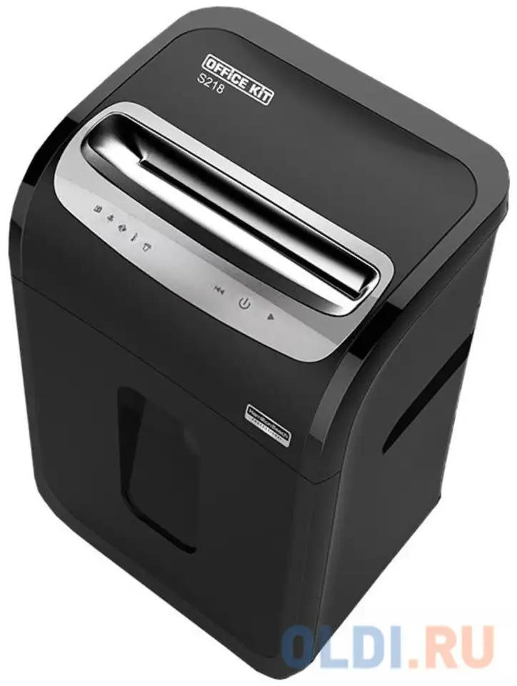 Шредер office kit s218 (1,9x13) черный (секр.p-5)/фрагменты/22лист./30лтр./скрепки/скобы/пл.карты/cd, фотография 1