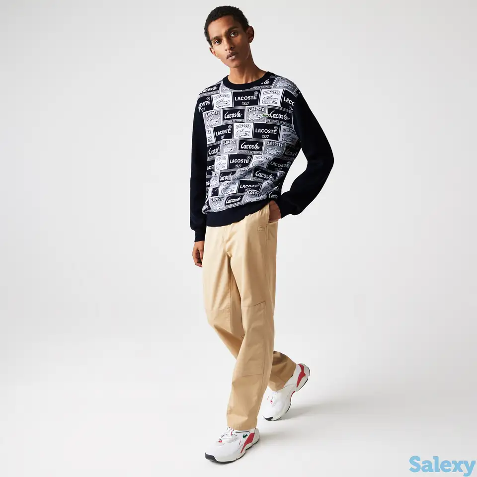 Мужской жаккардовый свитер lacoste l!ve heritage с круглым вырезом и пэчворком, фотография 1