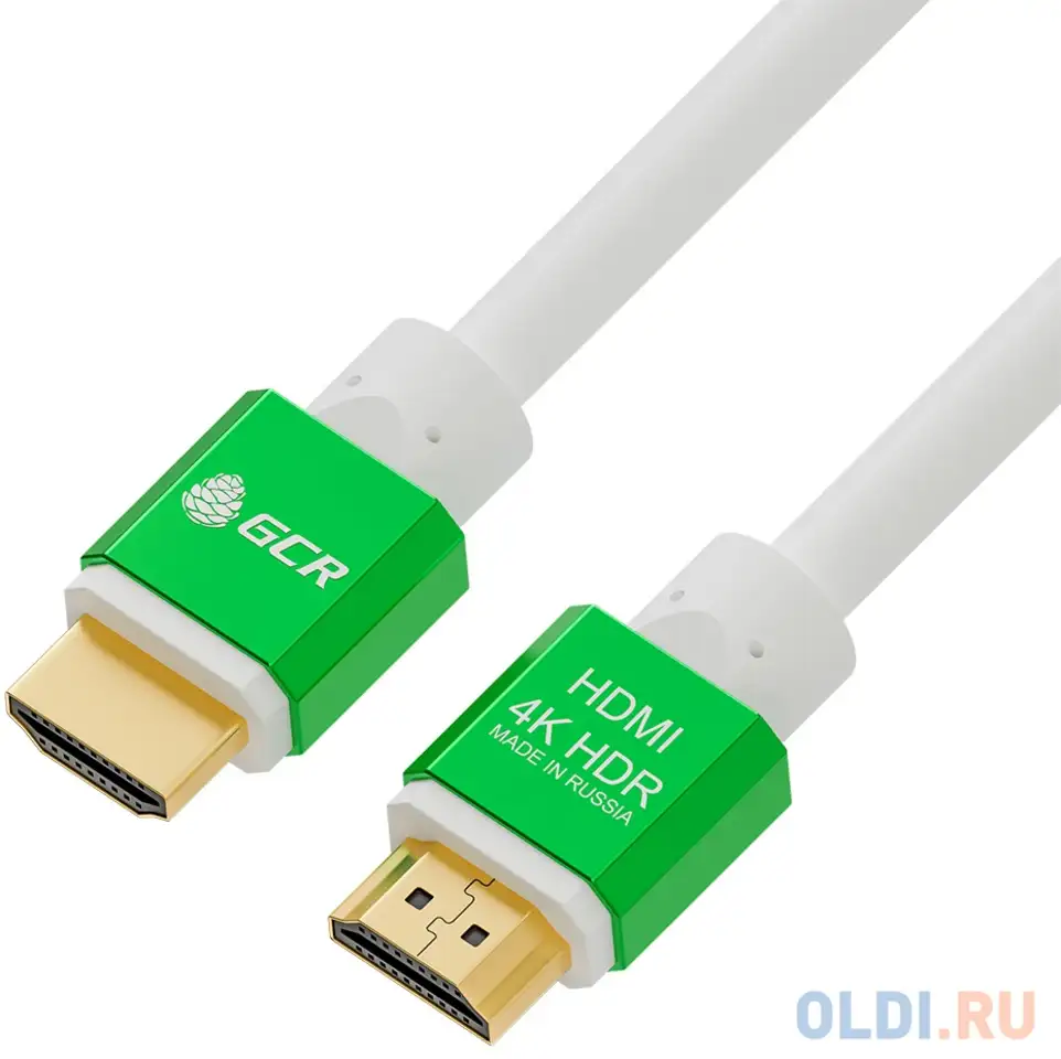 Кабель hdmi 2м green connection gcr-51294 круглый бело-зеленый, фотография 1