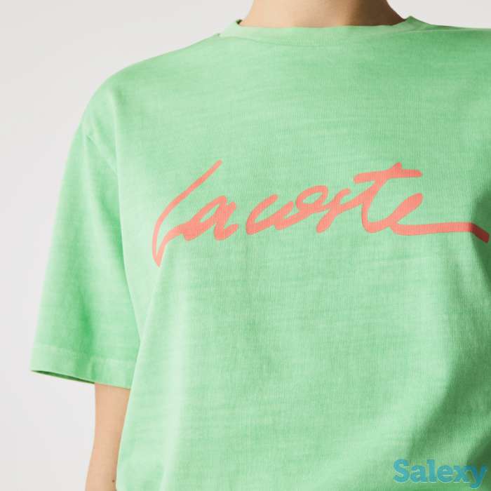 Женская хлопковая футболка lacoste с круглым вырезом и надписью, фотография 4