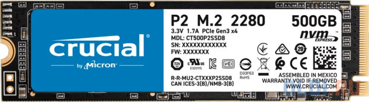 Ssd накопитель crucial p1 500 gb pci-e 3.0 x4, фотография 1