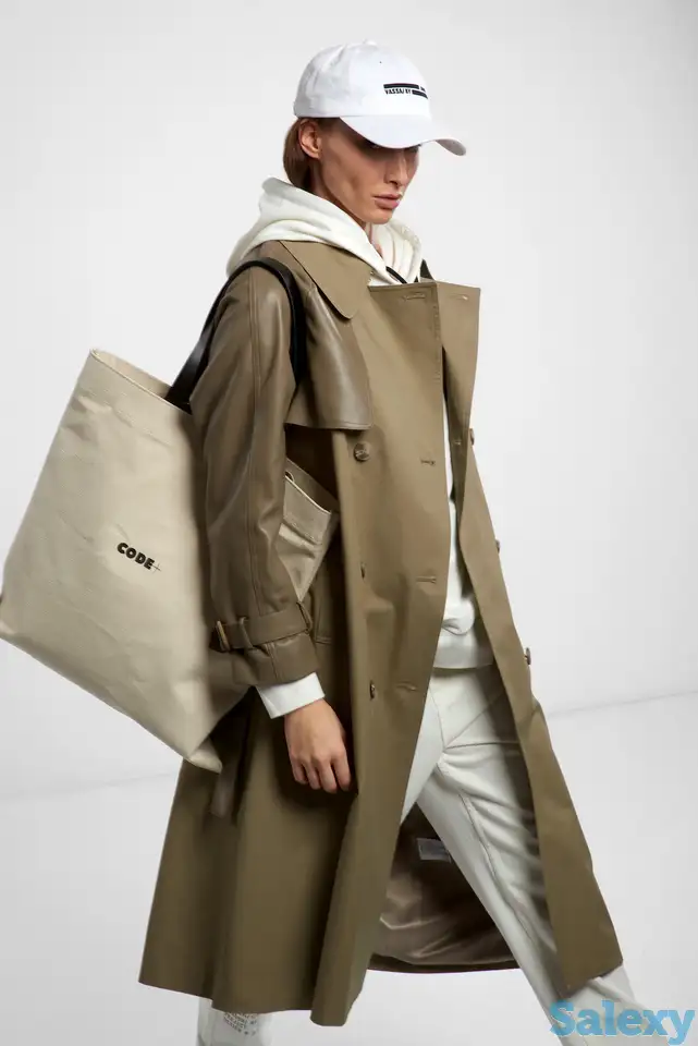 Двубортный тренч с деталями из экокожи vassa&co, фотография 1