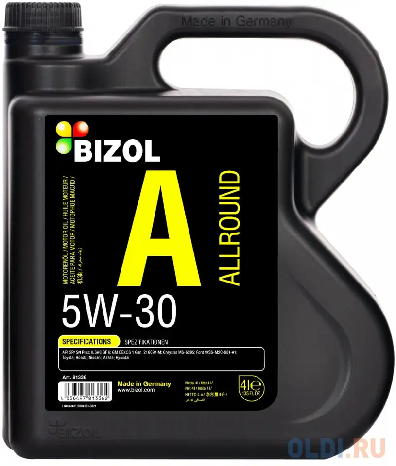 81336 bizol нс-синт. мот.масло allround 5w-30 sp/sn plus gf-6a (4л), фотография 1